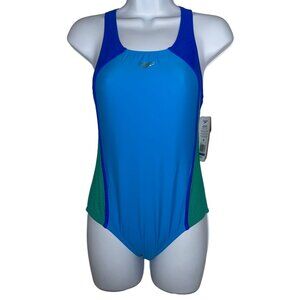 NWT Speedo No Wedgie Worries One Piece Swimsuit Youth 16 Girls Lined Patchwork